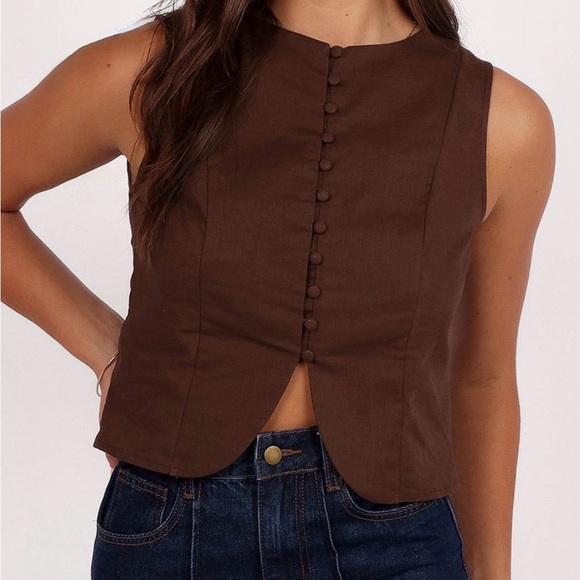 Petal & Pup Tops - Petal & Pup Brown Sleeveless Button-Front Tank
